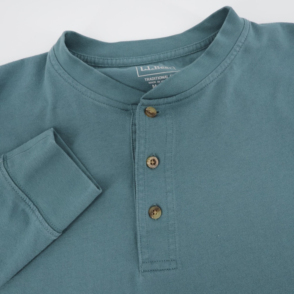 LL Bean Traditional Fit Henley Shirt Teal Long Sleeve Mens Medium